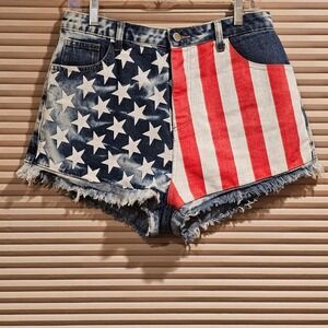 BIBI American Flag Denim Shorts Stars & Stripes Raw Hem Painted Patriotic Size L